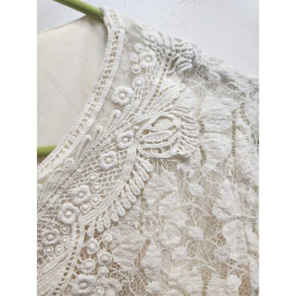 Coldwater Creek Womens Ivory Floral Lace Top Small Crochet Trim 3/4 Sleeve - Picture 3 of 7